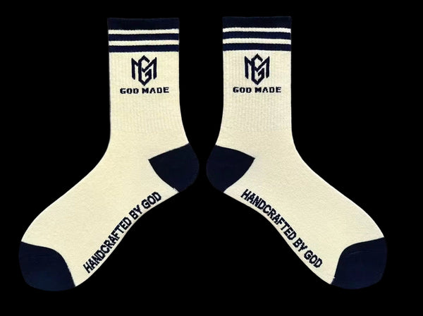 God Made Cream/Navy Blue Socks