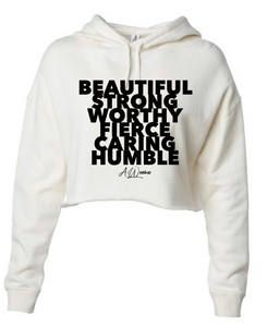 Women Empowerment Lightweight White Crop Top Hoodie