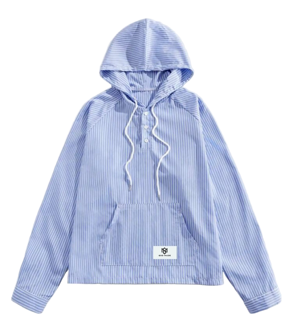 Striped Collegiate Style Half Button Packet Hoodie