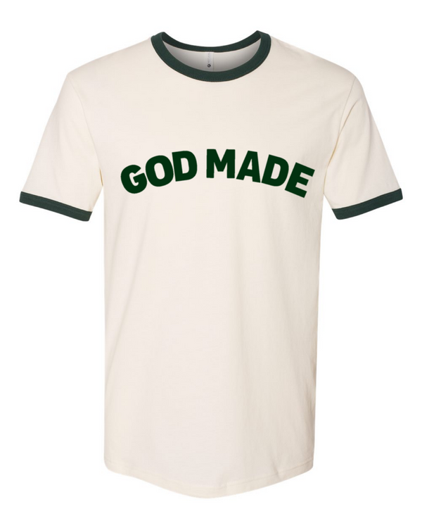 God Made Tan/Green Ringer Tee