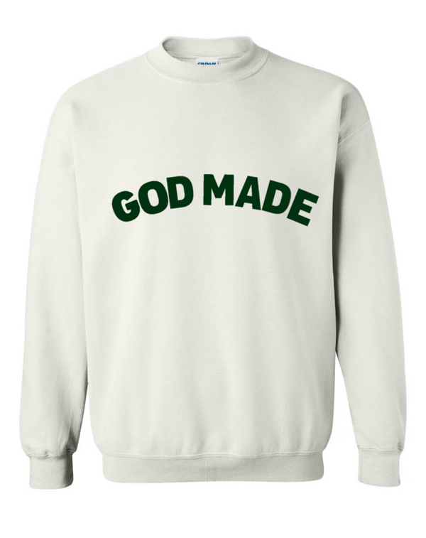 God Made White/Dark Green Crewneck