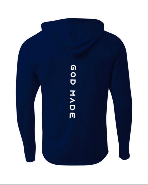 Navy Blue Cooling Performance Long-Sleeve Hooded T-shirt