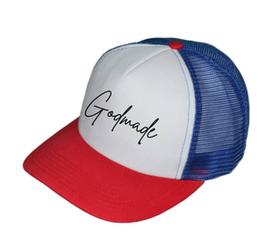 God Made Red, White, and Royal Blue Trucker Hat