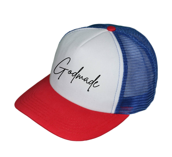 God Made Red, White, and Royal Blue Trucker Hat